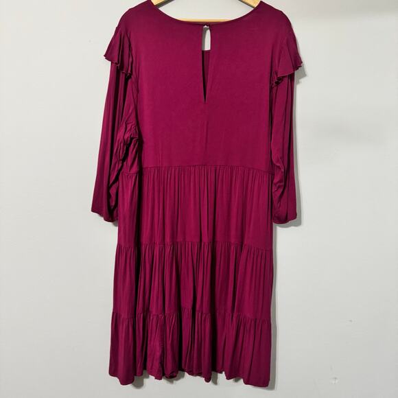 Torrid Dress 2X Wine Tiered Ruffle Keyhole Purple Boho Fall Minimalist - Picture 11 of 15